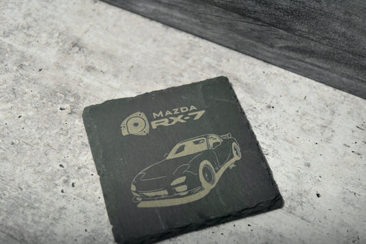 custom engraved slate coaster with mazda rx7 jdm car design for automotive enthusiast gift