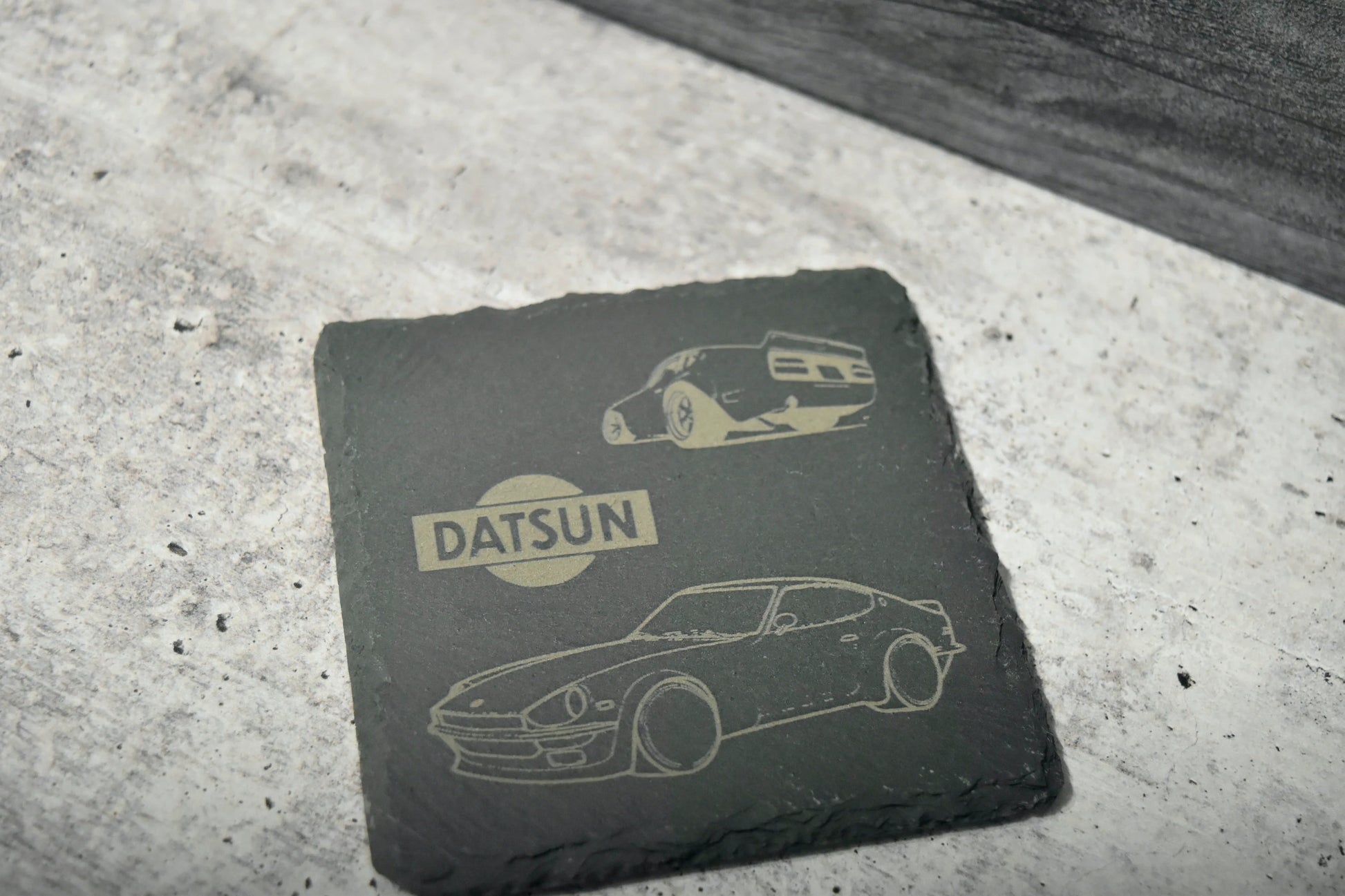 custom engraved slate coaster with datsun 240z classic jdm car design for vintage car lover gift