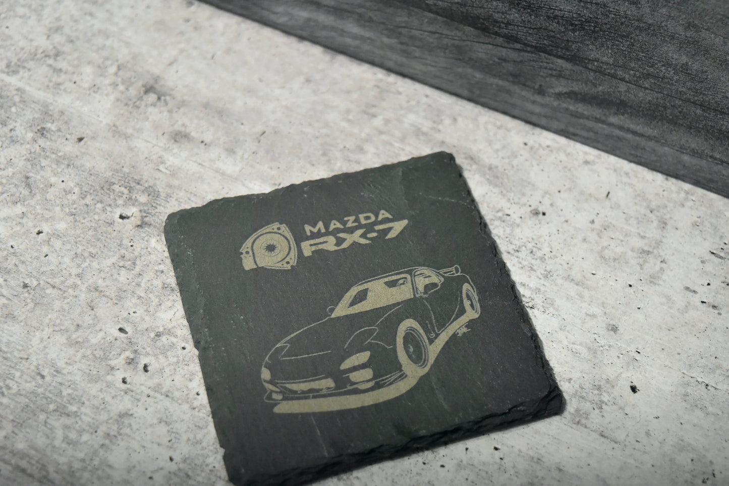 custom engraved slate coaster with mazda rx7 jdm car design for automotive enthusiast gift