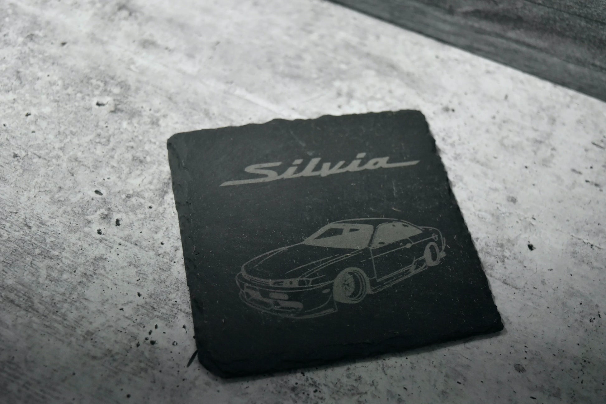 engraved slate coaster featuring nissan silvia jdm car design for automotive enthusiast decor