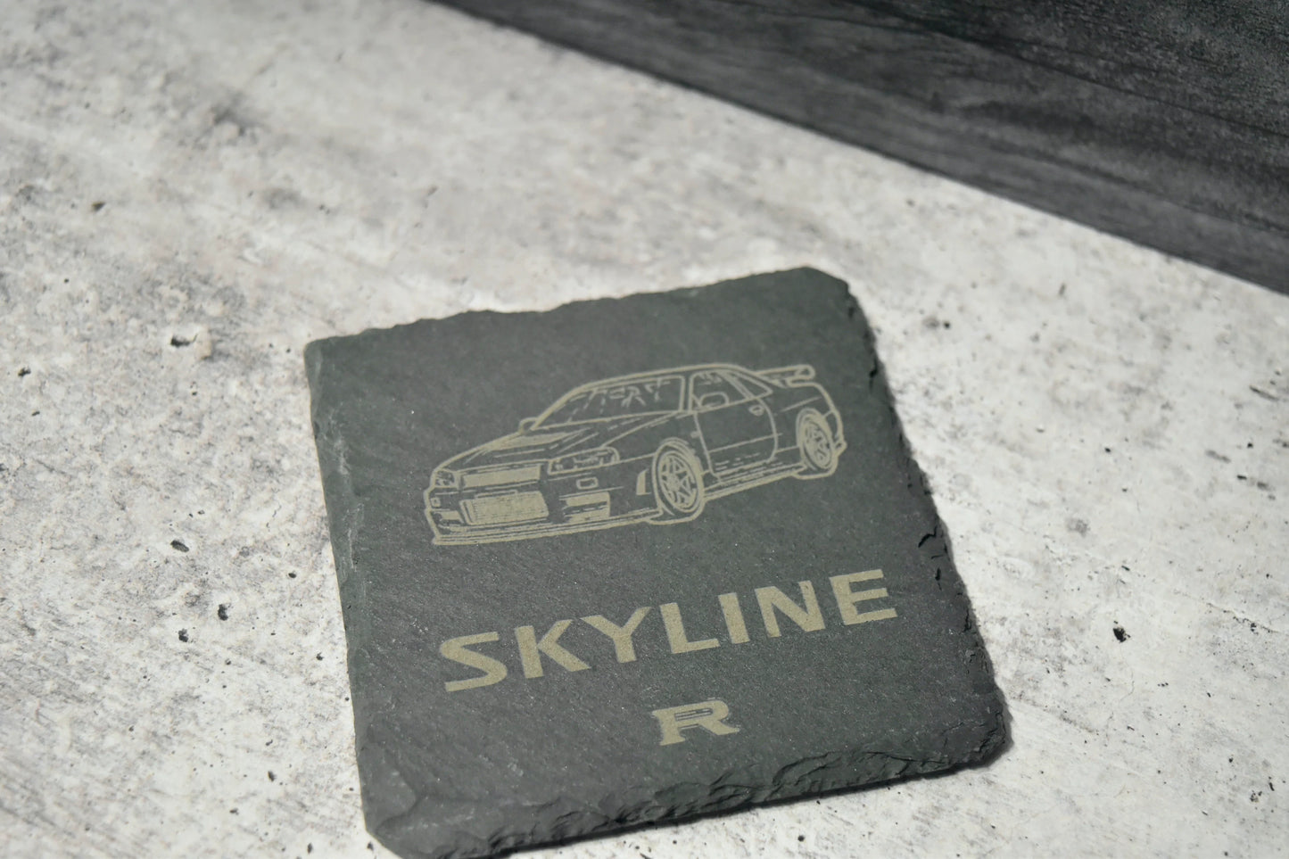 engraved slate coaster featuring nissan skyline gtr r34 jdm car design for car lover gift