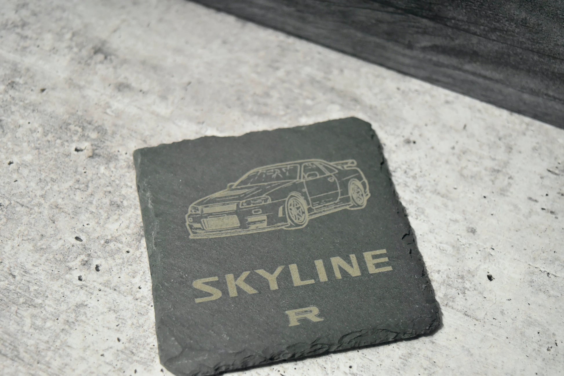 engraved slate coaster featuring nissan skyline gtr r34 jdm car design for car lover gift