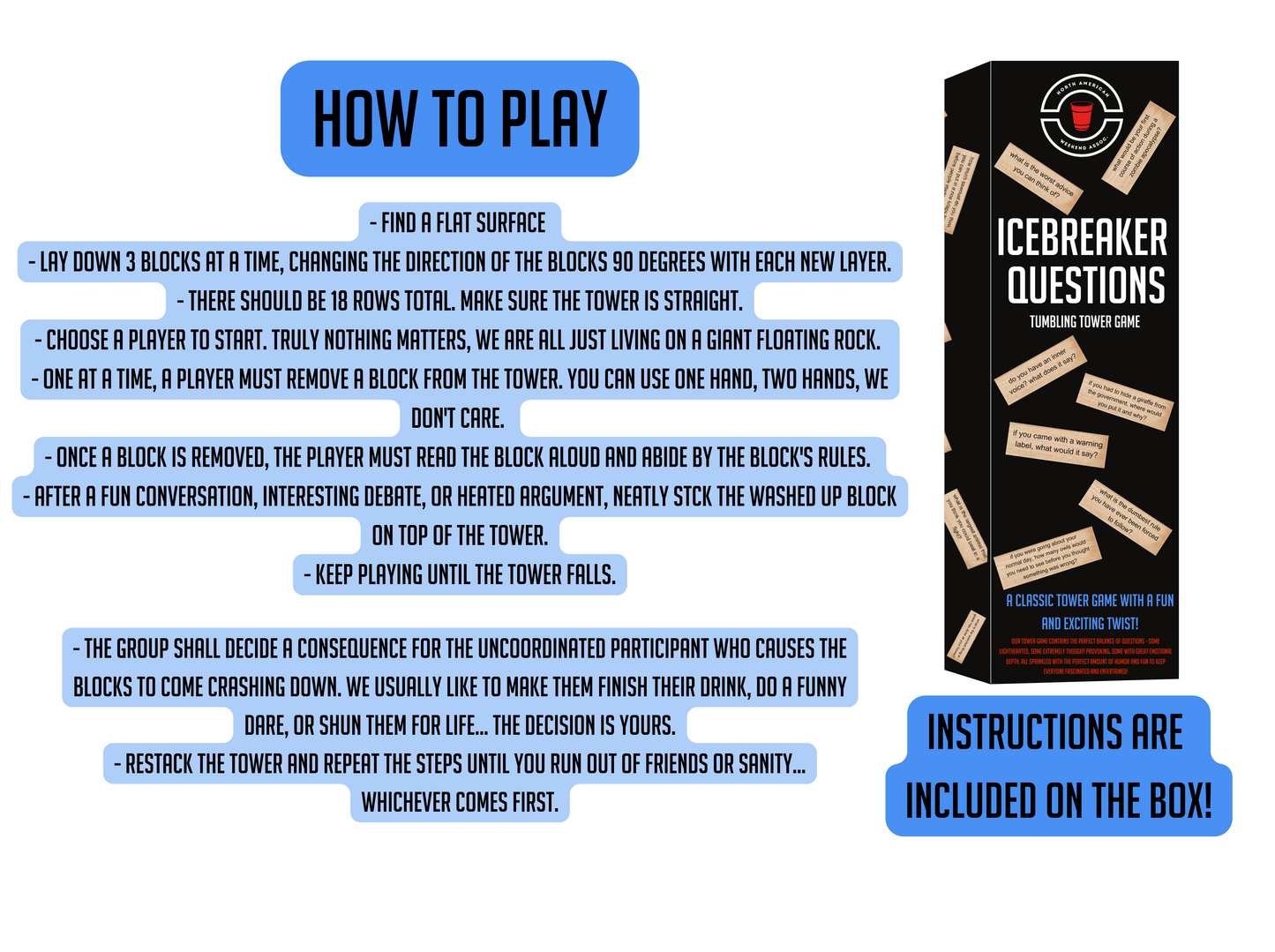 IceBreaker Questions - Tumbling Tower Game™